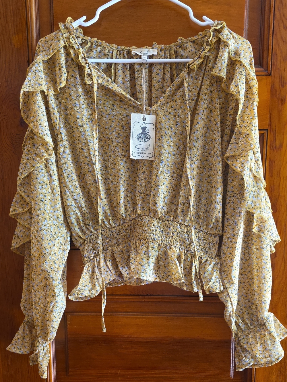 Easel Yellow Floral Ruffle Top